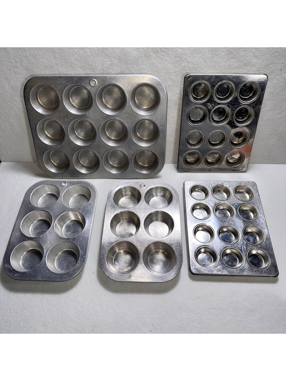 Vintage Aluminum Muffin Tin Lot Mirro TALA Chilton Mini Cupcake Popover Pans 5pc